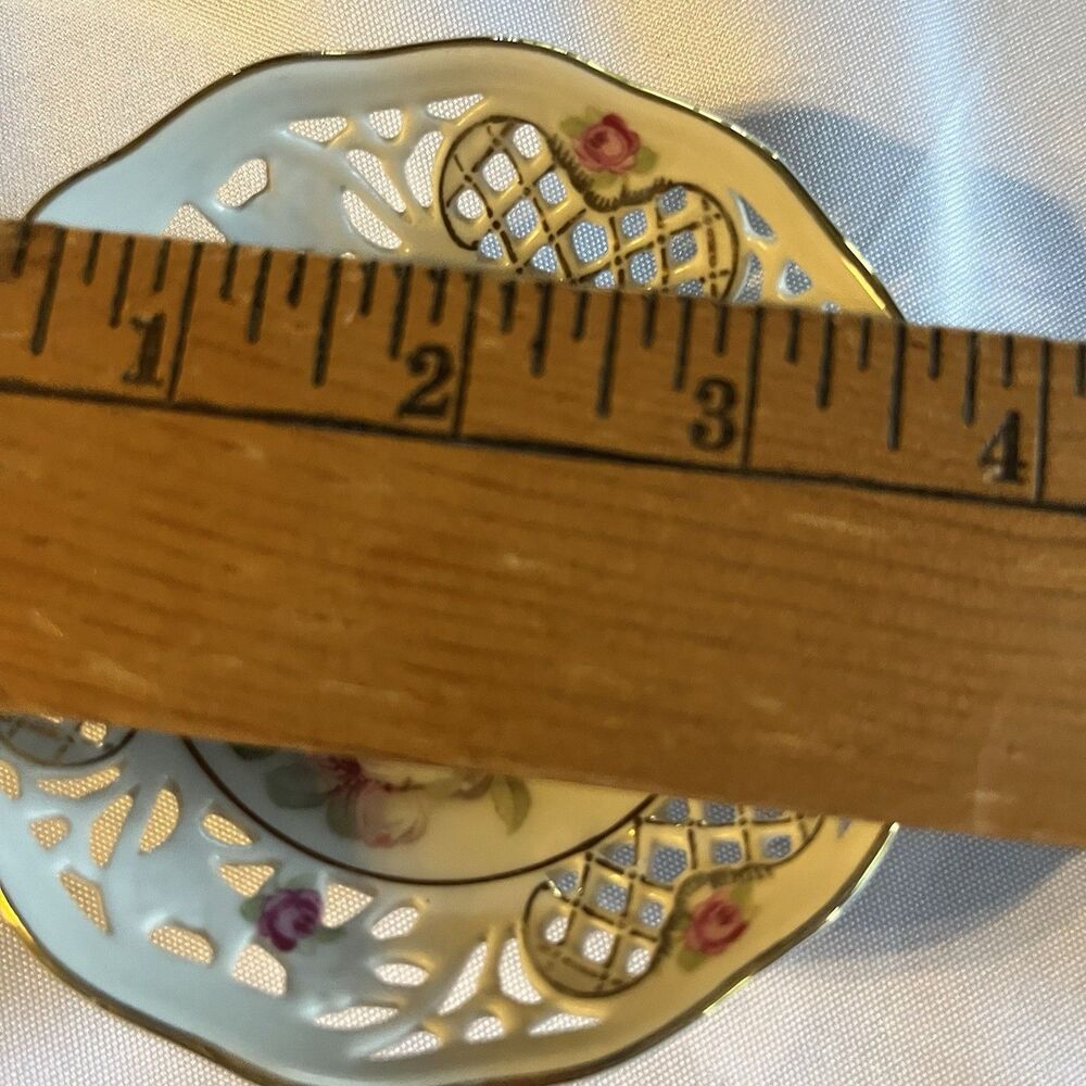 Vintage Schumann Arzberg Bavaria Reticulated Floral Trinket Bowl No Chips - Picture 7 of 8